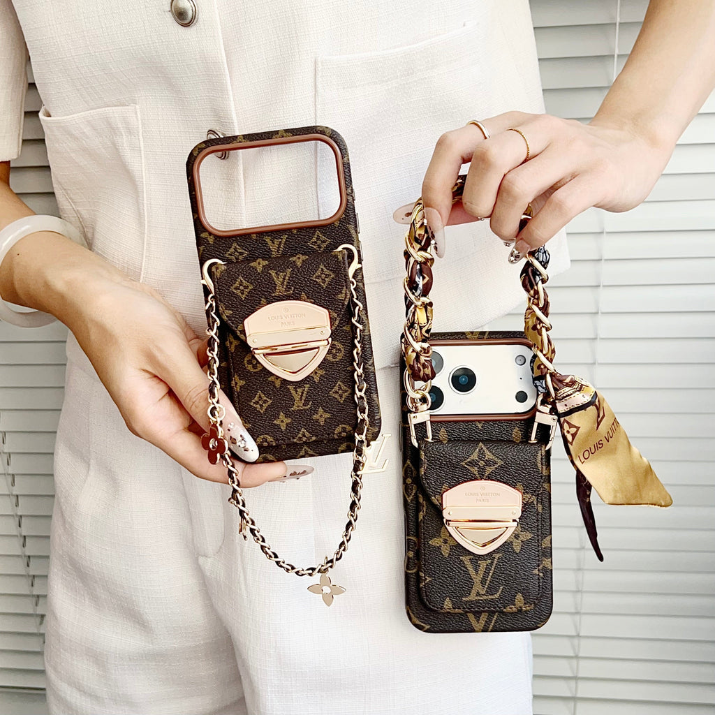 Luksusowe etui Crossbody na iPhone'a z kieszenią na kartę & Odpinany pasek