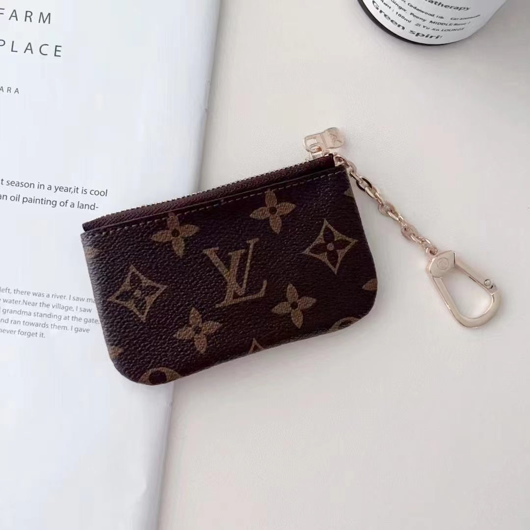Coleção luxuosa de bolsas de moedas com monograma inspirada em LV e clipe de corrente