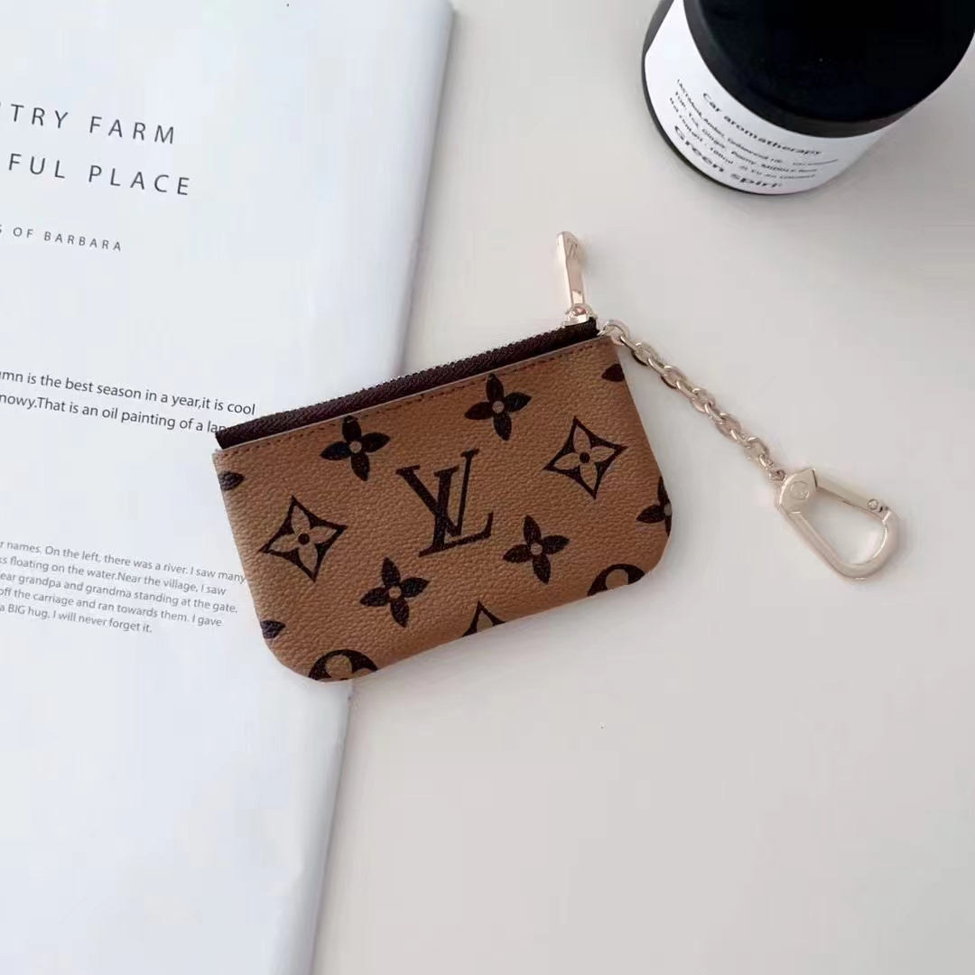 Coleção luxuosa de bolsas de moedas com monograma inspirada em LV e clipe de corrente