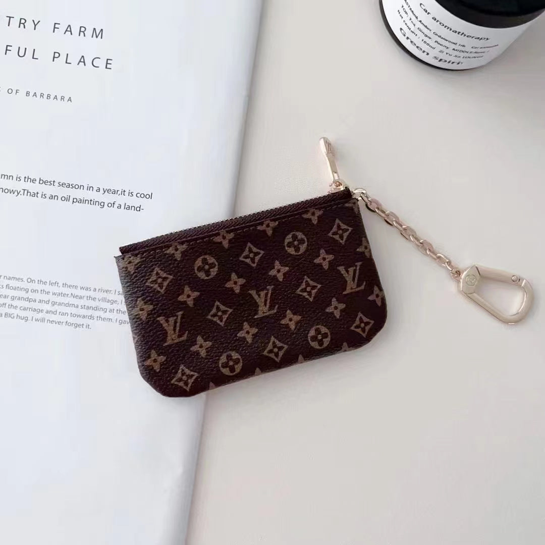 Coleção luxuosa de bolsas de moedas com monograma inspirada em LV e clipe de corrente