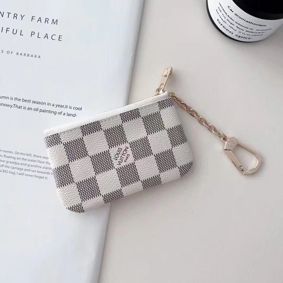 Coleção luxuosa de bolsas de moedas com monograma inspirada em LV e clipe de corrente