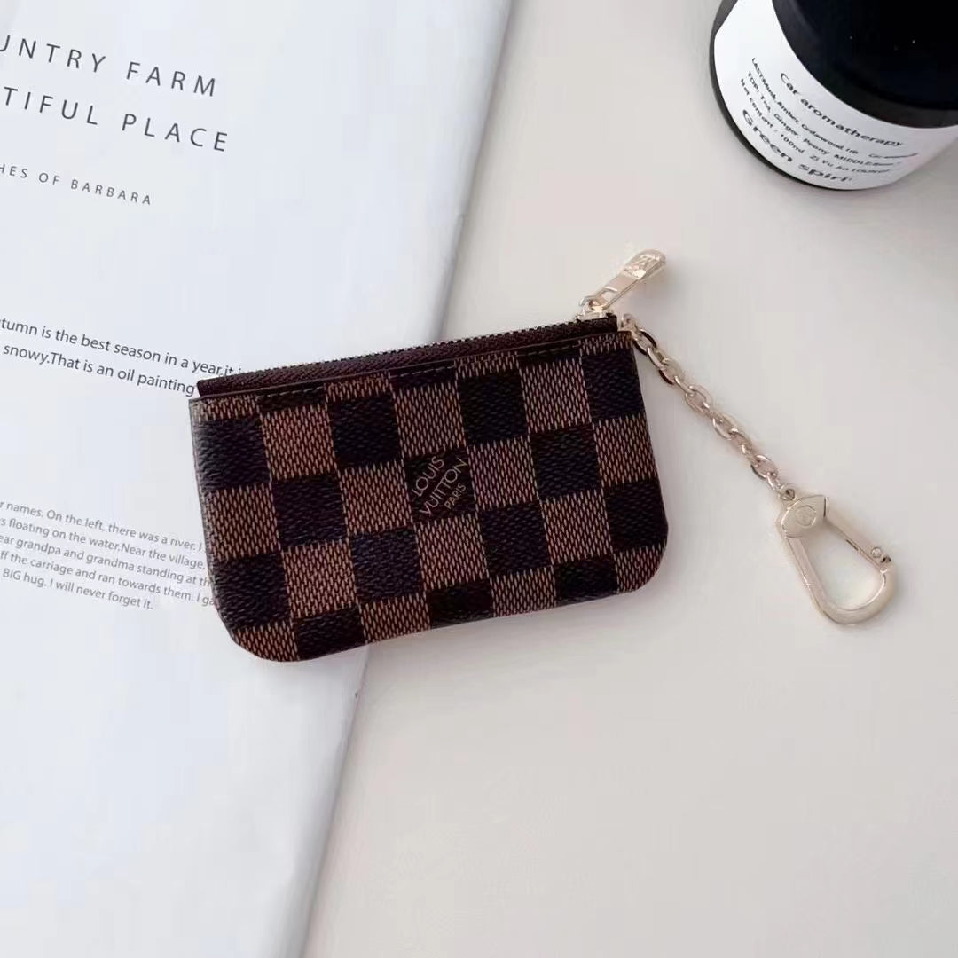 Coleção luxuosa de bolsas de moedas com monograma inspirada em LV e clipe de corrente