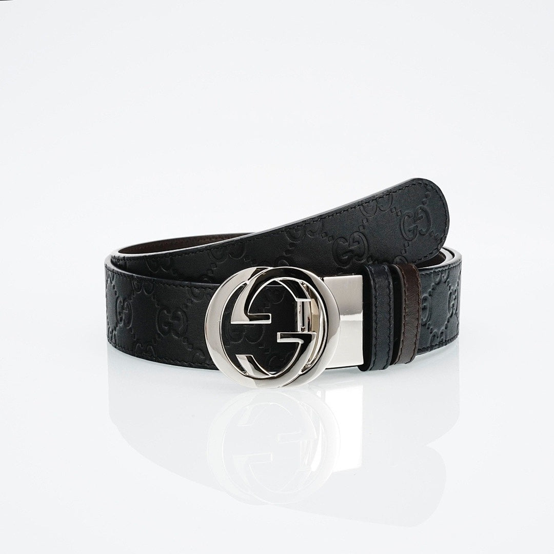 GG Reversible Leather Belt with Silver Buckle
