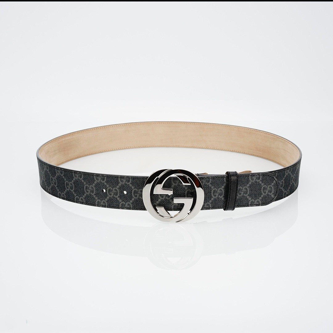 GG Reversible Leather Belt with Silver Buckle