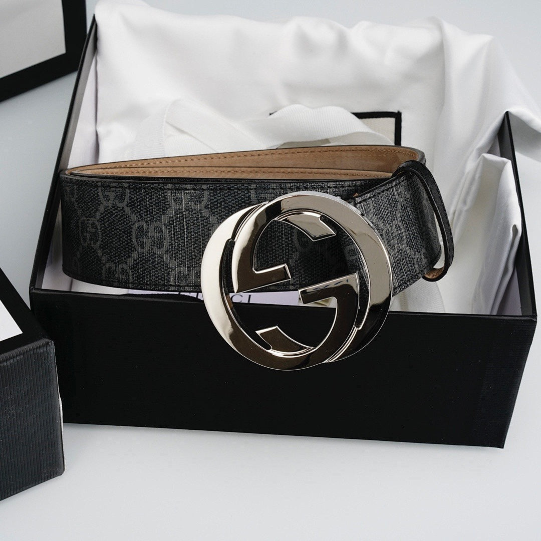 GG Reversible Leather Belt with Silver Buckle