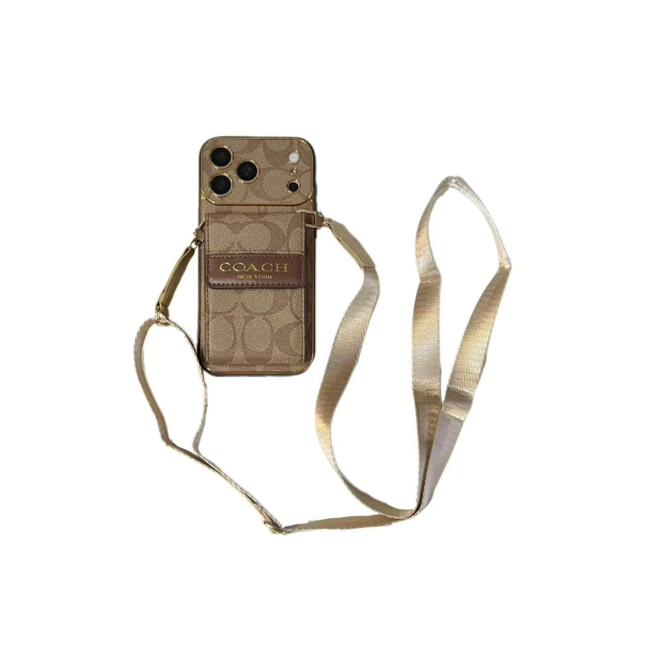 Vintage Signature Pattern Phone Case | Card Holder & Crossbody Strap