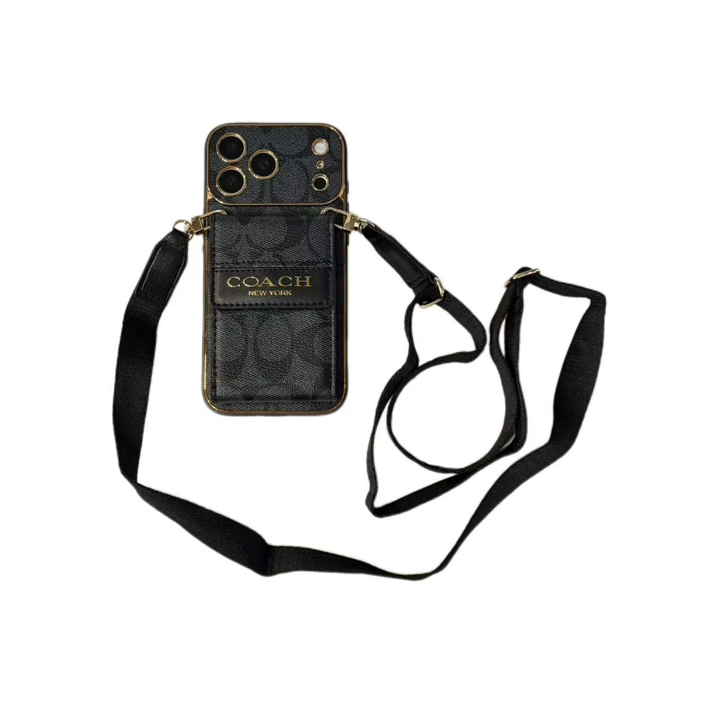 Vintage Signature Pattern Phone Case | Card Holder & Crossbody Strap