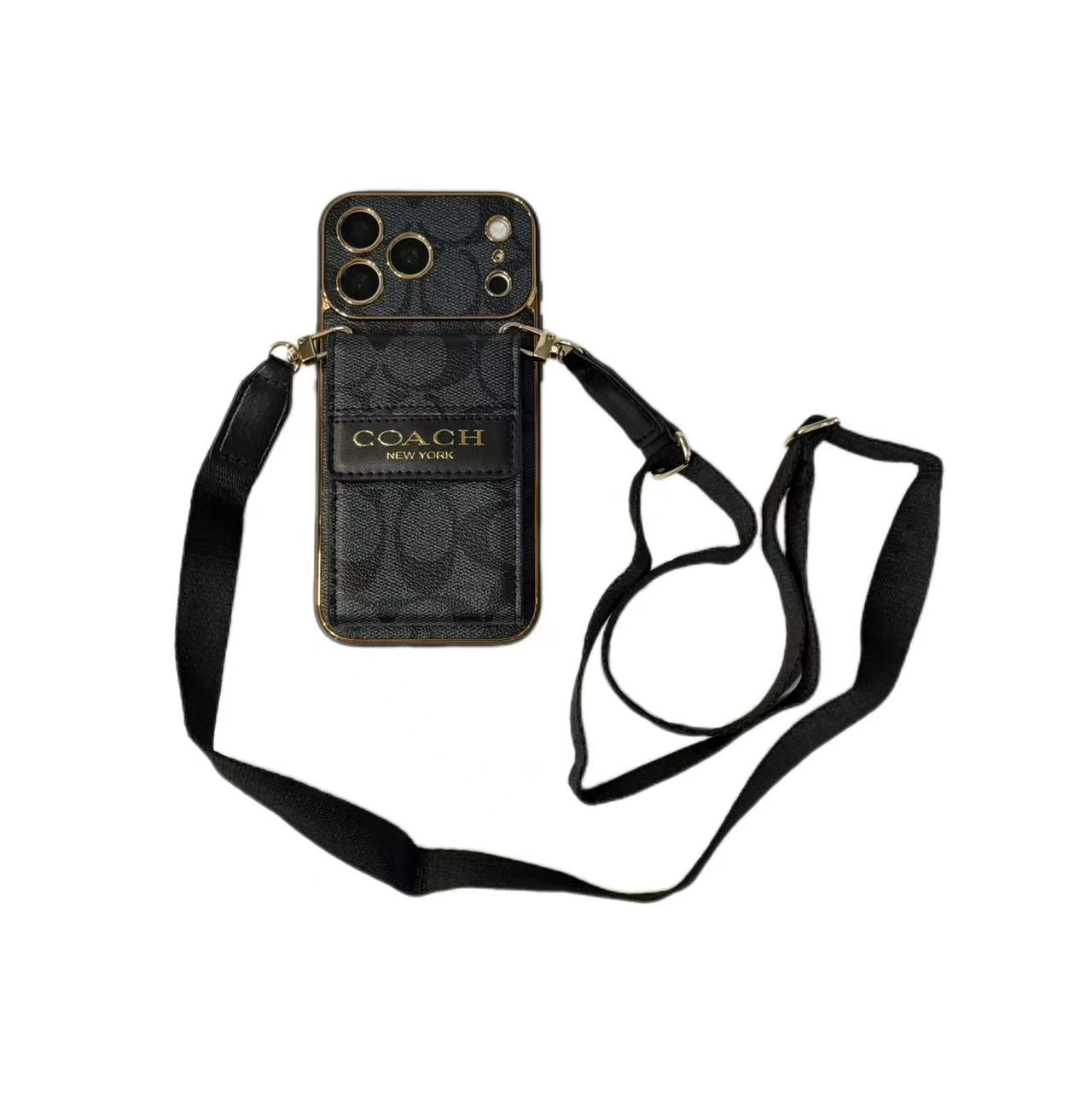 Vintage Signature Pattern Phone Case | Card Holder & Crossbody Strap