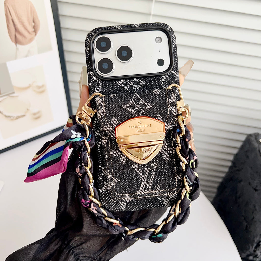 Luksusowe etui Crossbody na iPhone'a z kieszenią na kartę & Odpinany pasek