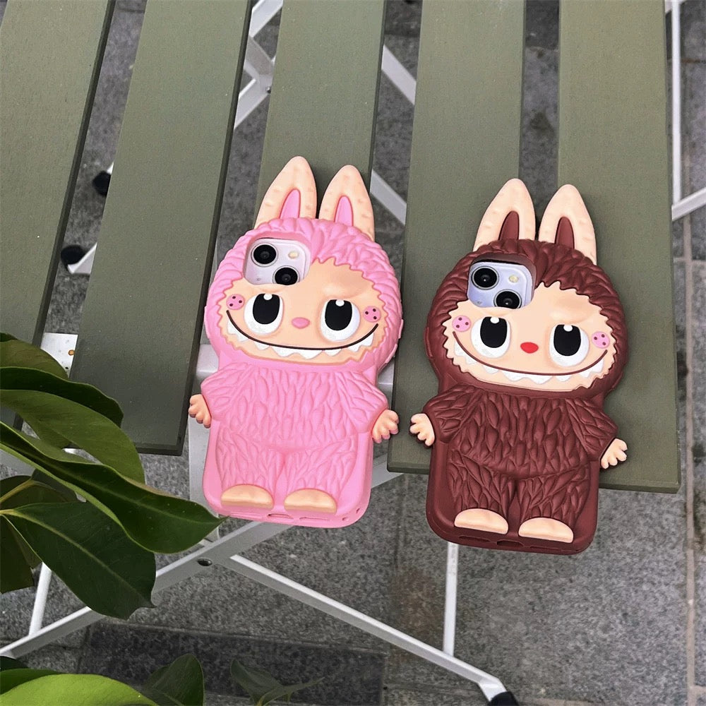 Funda de silicona con dibujos animados lindo Labubu Zimomo | Marrón Rosa - Funda para iPhone