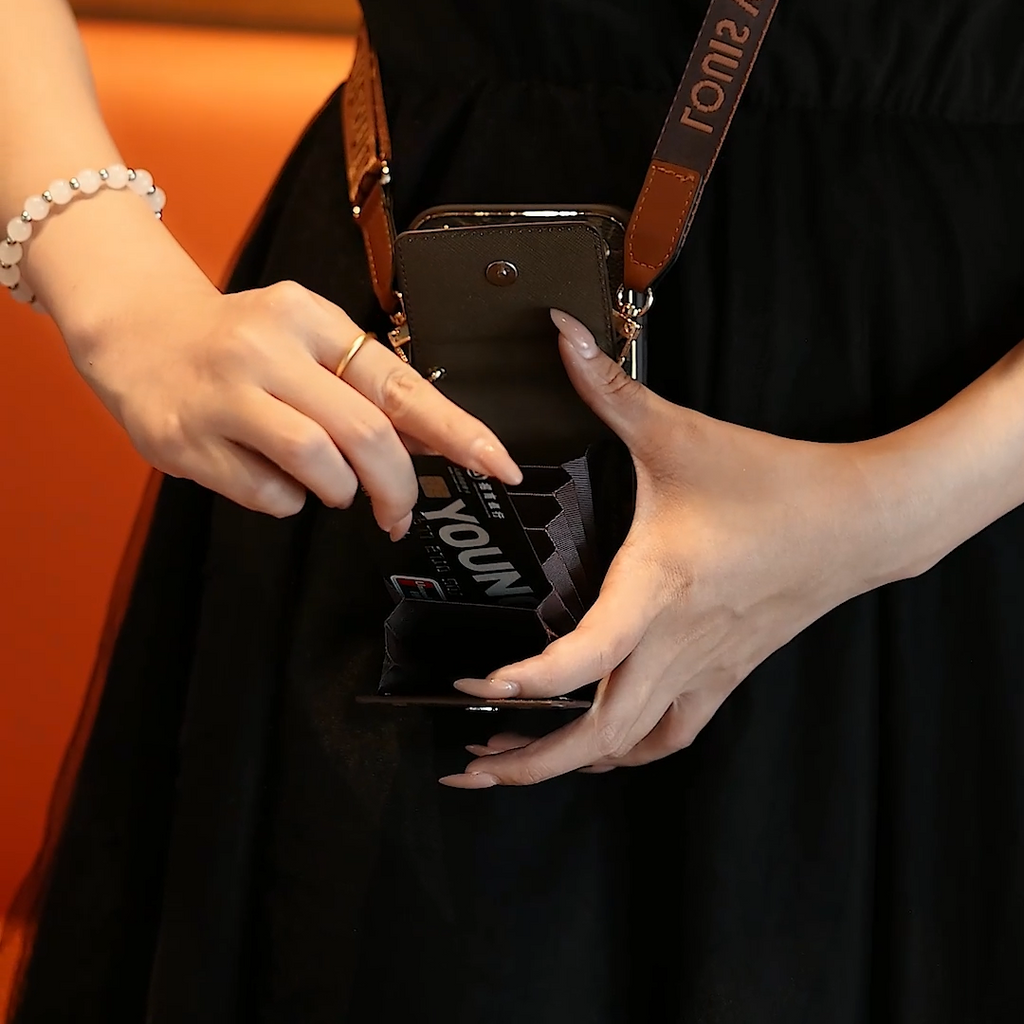 Neue klassische Luxus-Kartenhalter-iPhone-Hülle mit Umhängeriemen