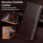 Genuine Full-Grain Cowhide Leather Wallet Phone Case