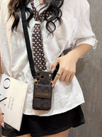 Vintage Signature Pattern Phone Case | Card Holder & Crossbody Strap
