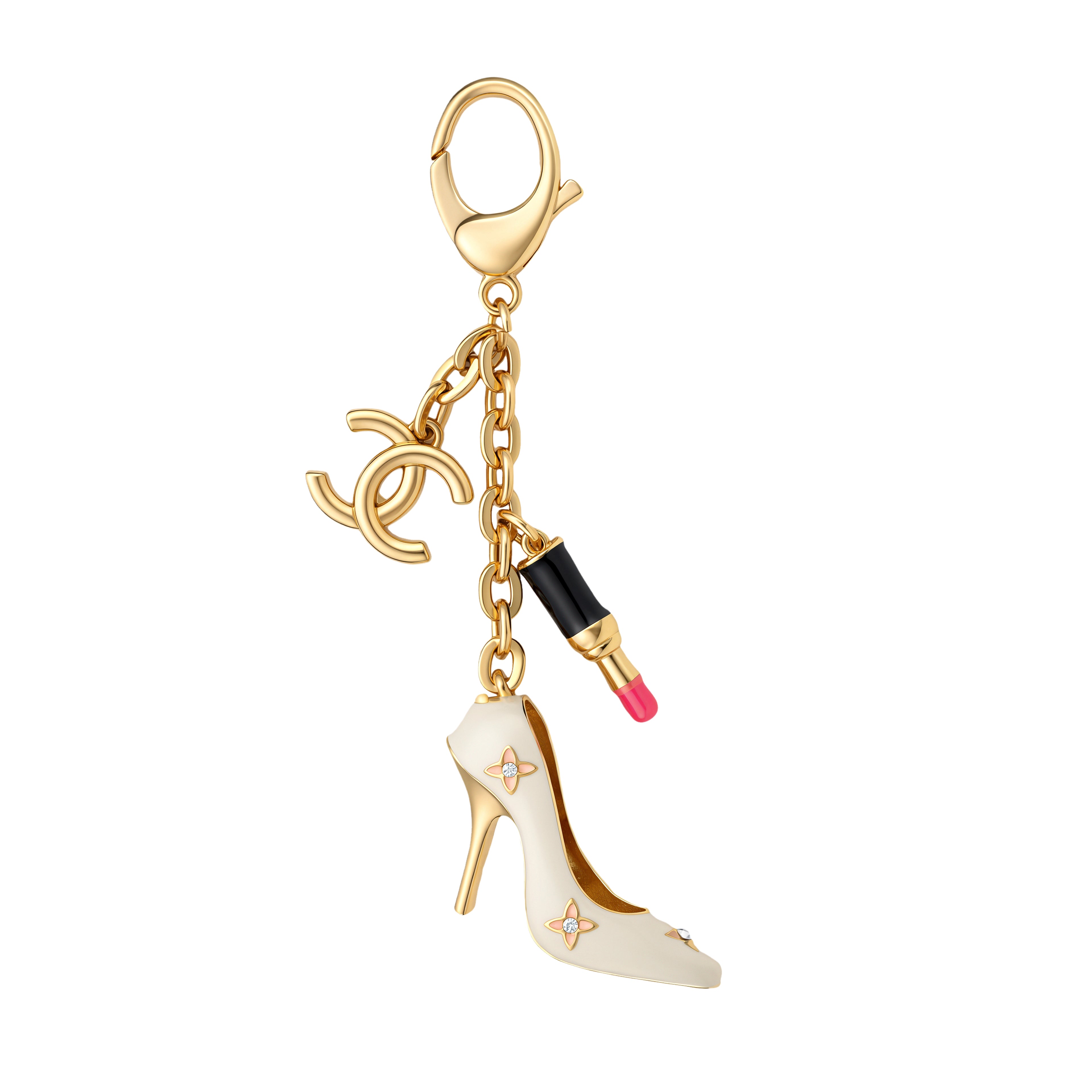 Glam High‑Heel Lipstick Bag Charm Keychain