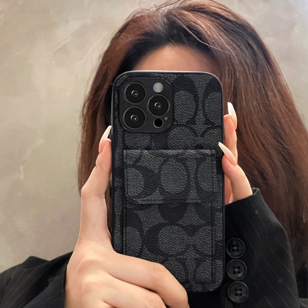 Étui classique pour iPhone avec portefeuille noir-HP240513