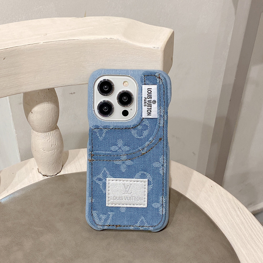 Denim Fabric iPhone Case with Built-in Card Holder