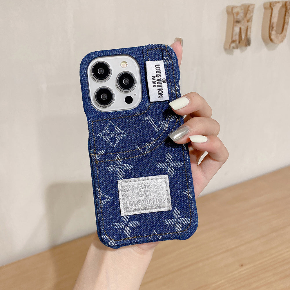 Denim Fabric iPhone Case with Built-in Card Holder