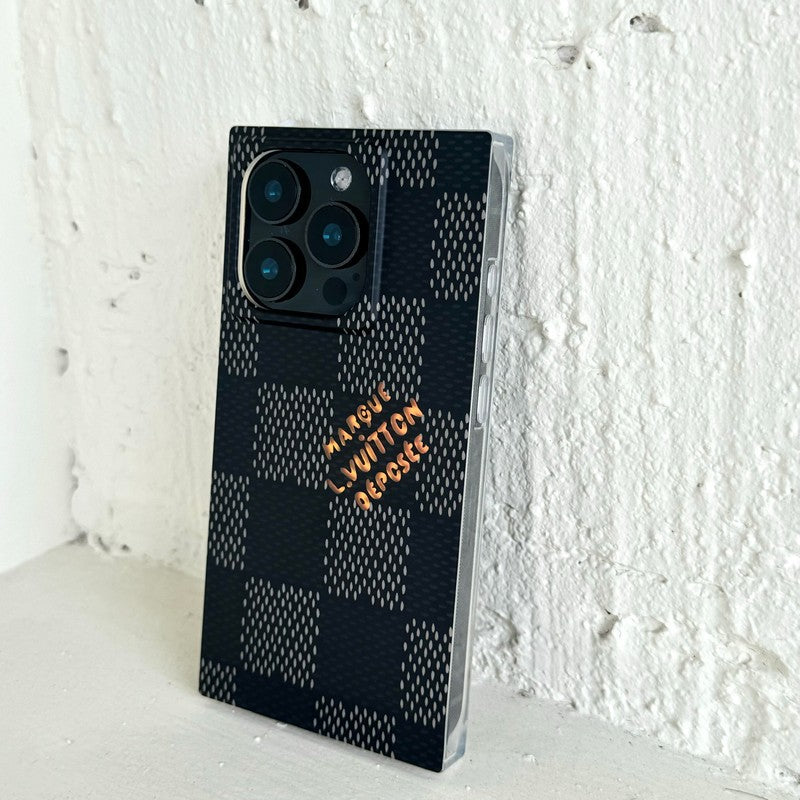 ラグジュアリー ブラック<lAMP>ホワイト スクエア iPhone ケース