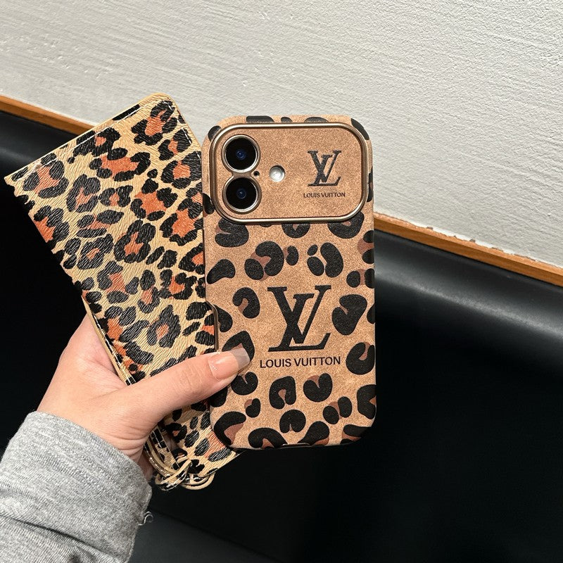 Luxuriöse braune iPhone-Hülle aus lilafarbenem Leder
