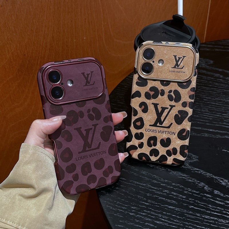 Luxuriöse braune iPhone-Hülle aus lilafarbenem Leder
