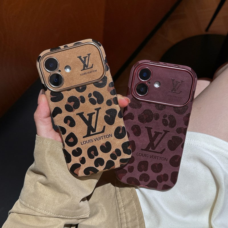 Luxuriöse braune iPhone-Hülle aus lilafarbenem Leder