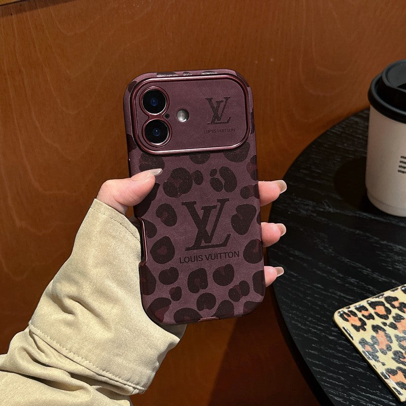 高級ブラウン & パープルカラーレザーiPhoneケース