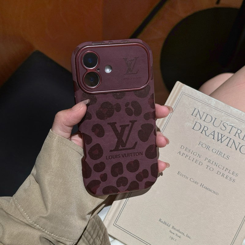 Luxuriöse braune iPhone-Hülle aus lilafarbenem Leder