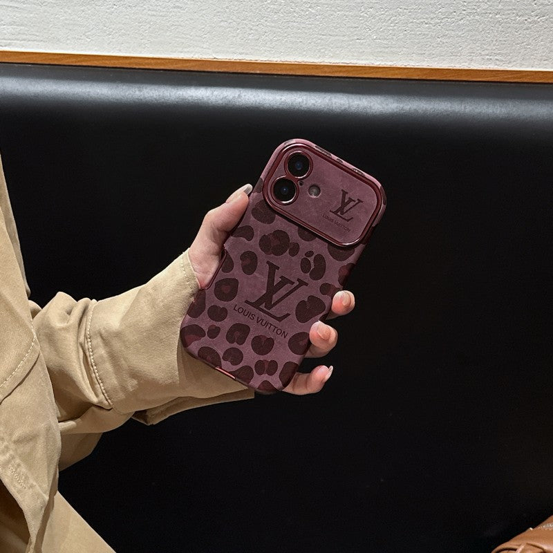 高級ブラウン & パープルカラーレザーiPhoneケース