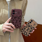 Luxuriöse braune iPhone-Hülle aus lilafarbenem Leder