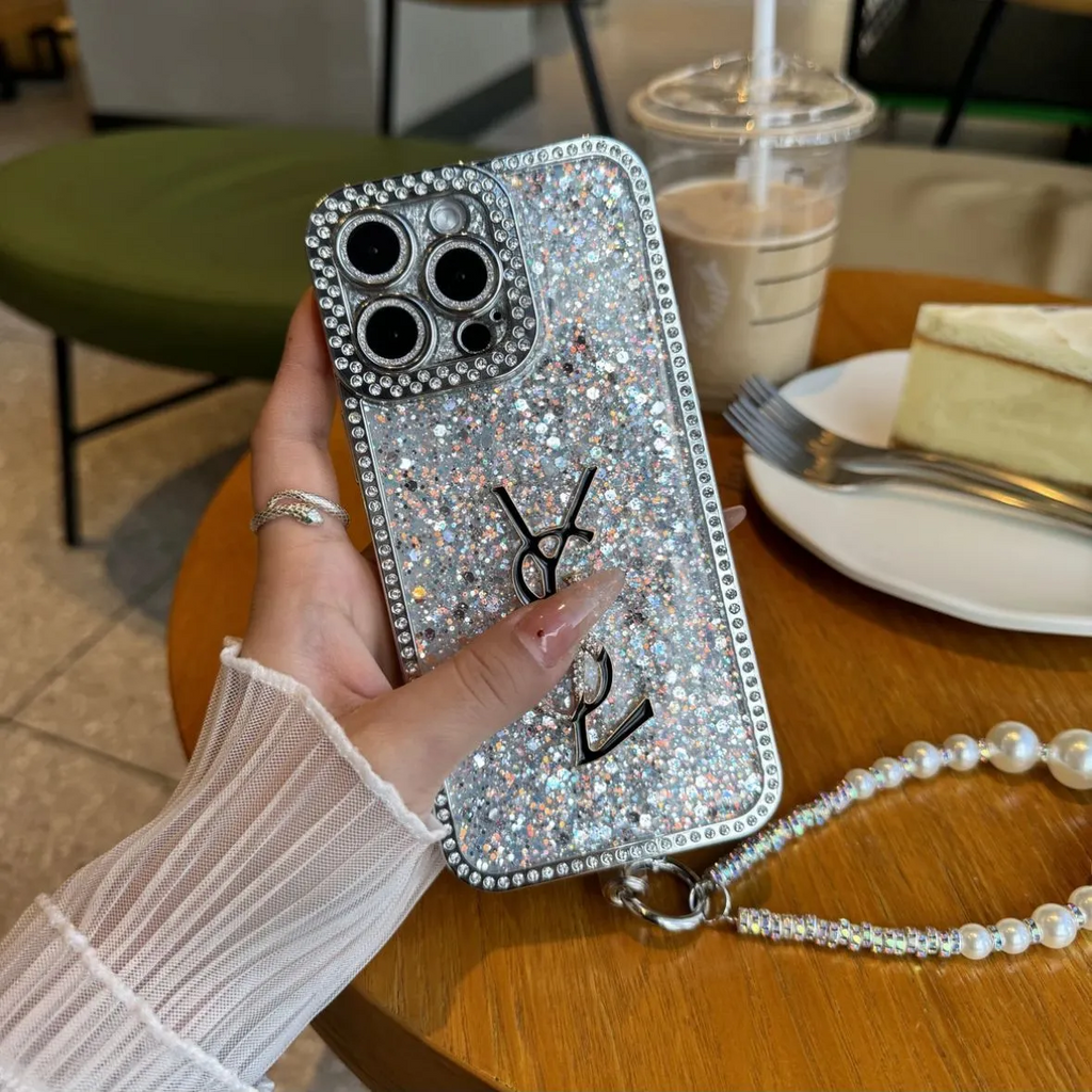 Capa para iPhone luxuosa com glitter holográfico Y - S - L - Diamond Shine Edition