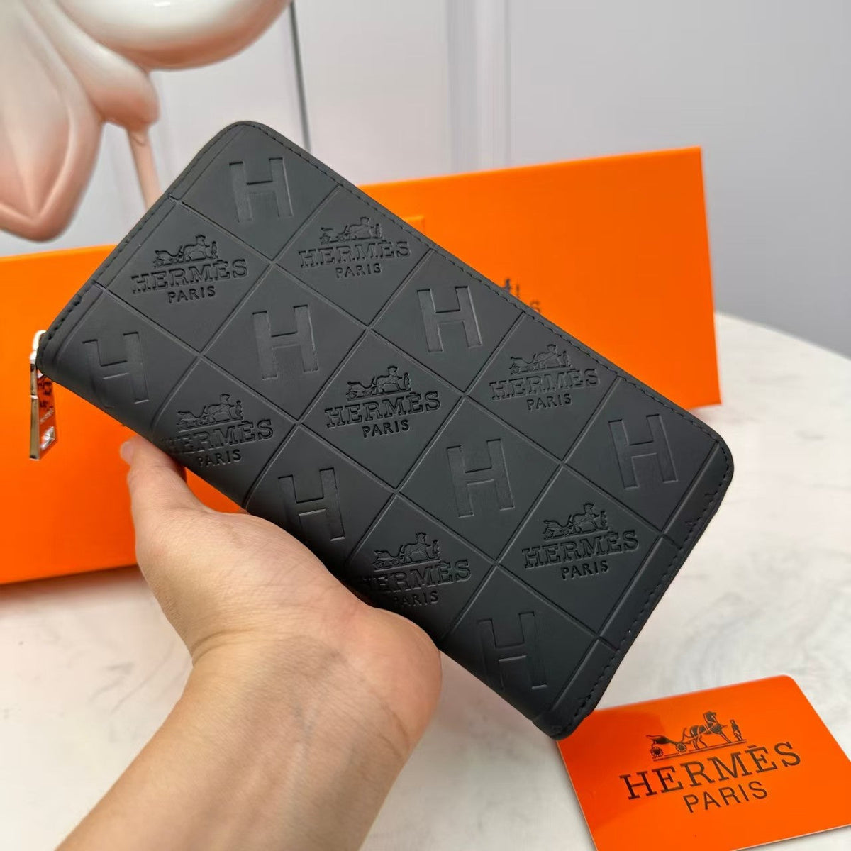 H Schwarz Embossed Leder Geldbörse – Ansicht 2