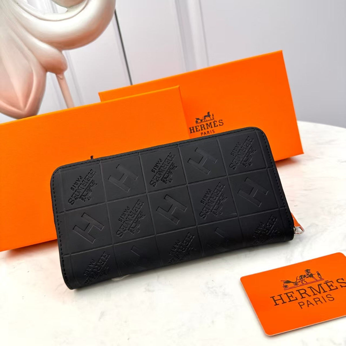 H Schwarz Embossed Leder Geldbörse – Ansicht 1