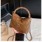 Quilted Chain Cloud Bag - Adjustable Strap Textured Crossbody