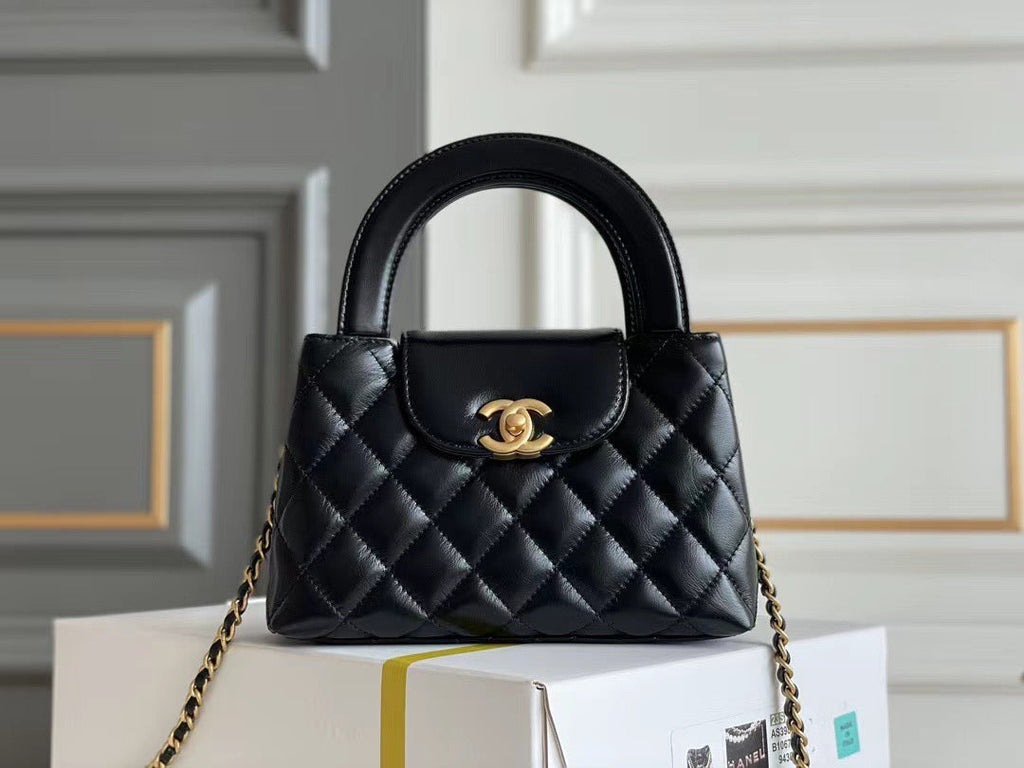Noir Quilted Top-Handle Chain Mini Bag 026