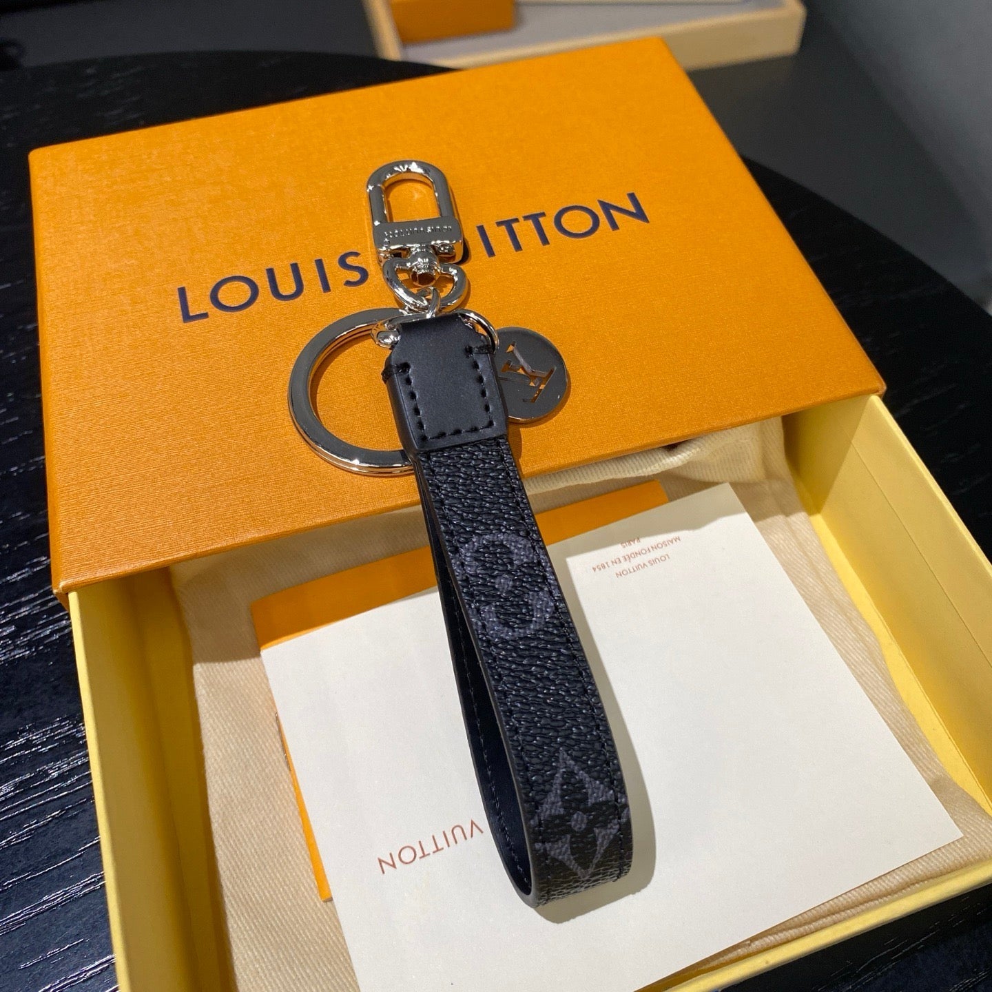 Luxury Leather Keychain – Classic Monogram Design