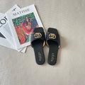 Trendy metal-ring square-toe flat slides