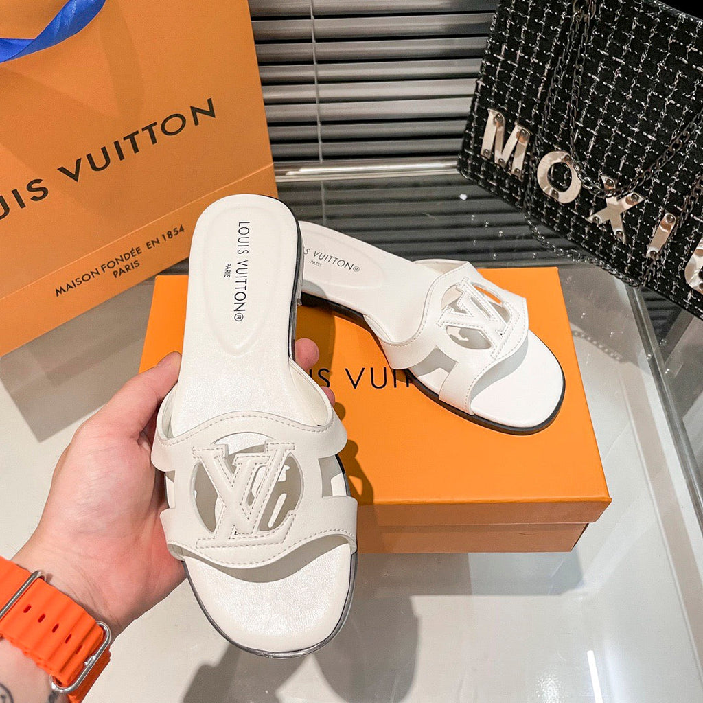 Premium hollow logo single-strap flat slides