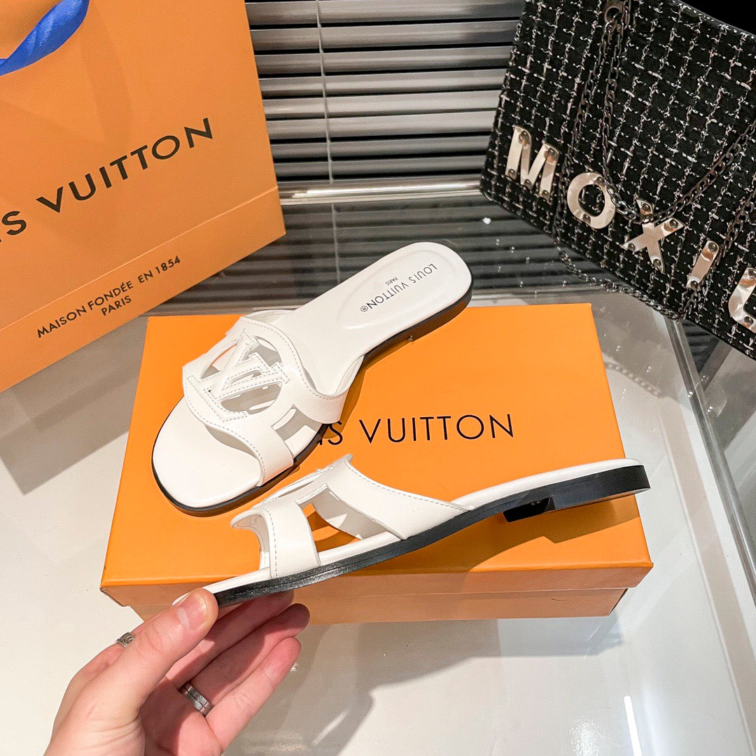 Premium hollow logo single-strap flat slides