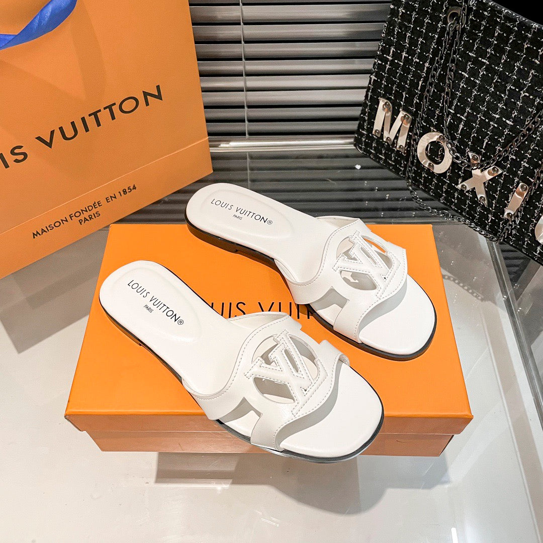 Premium hollow logo single-strap flat slides
