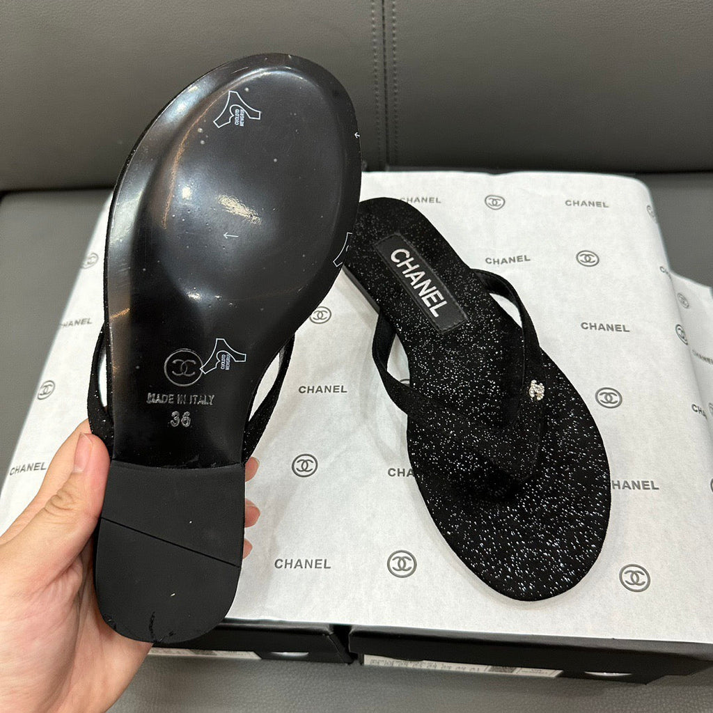 Fashion glitter rhinestone thong flat slides