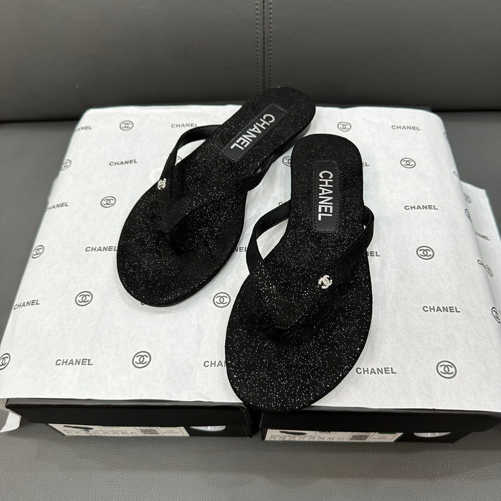 Fashion glitter rhinestone thong flat slides
