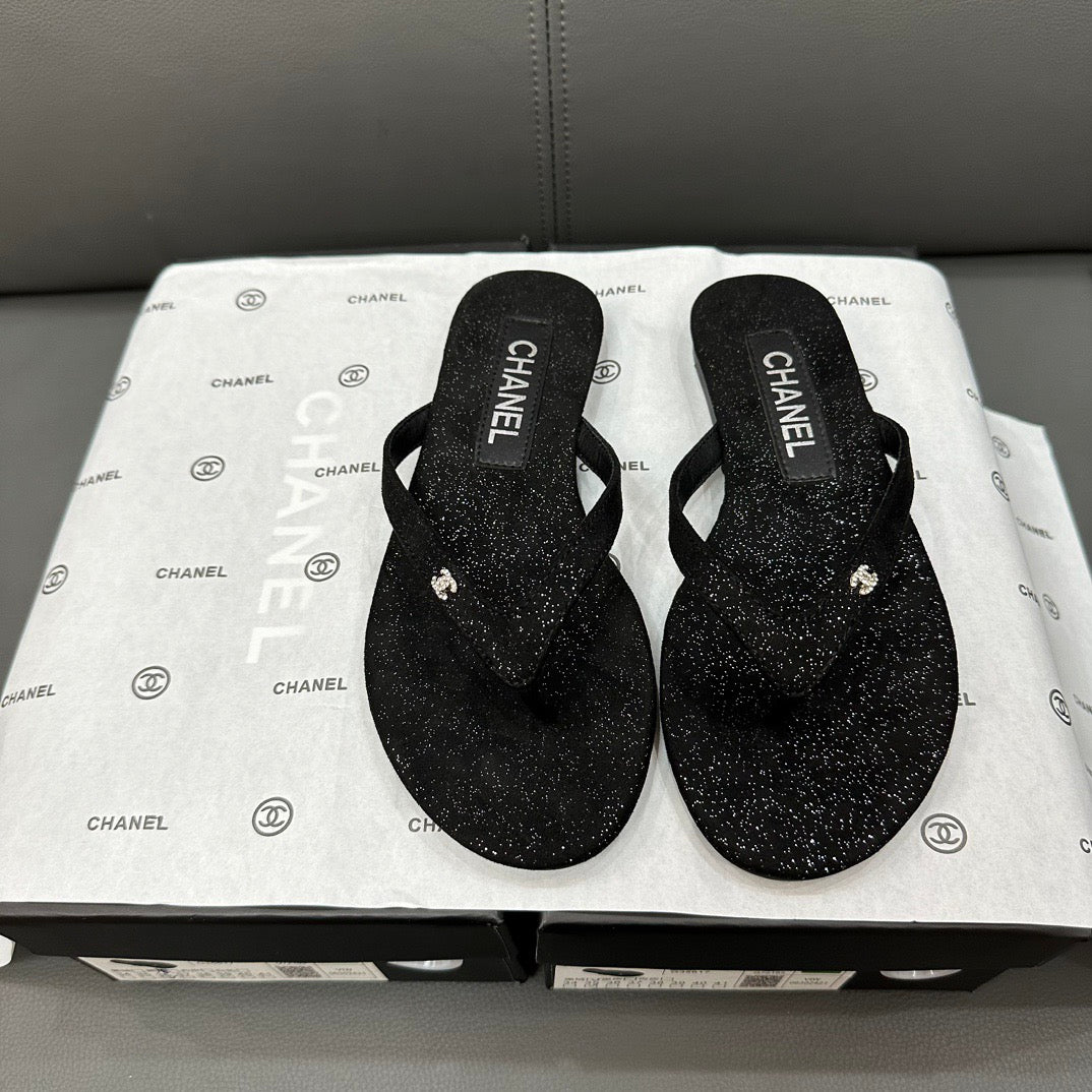 Fashion glitter rhinestone thong flat slides
