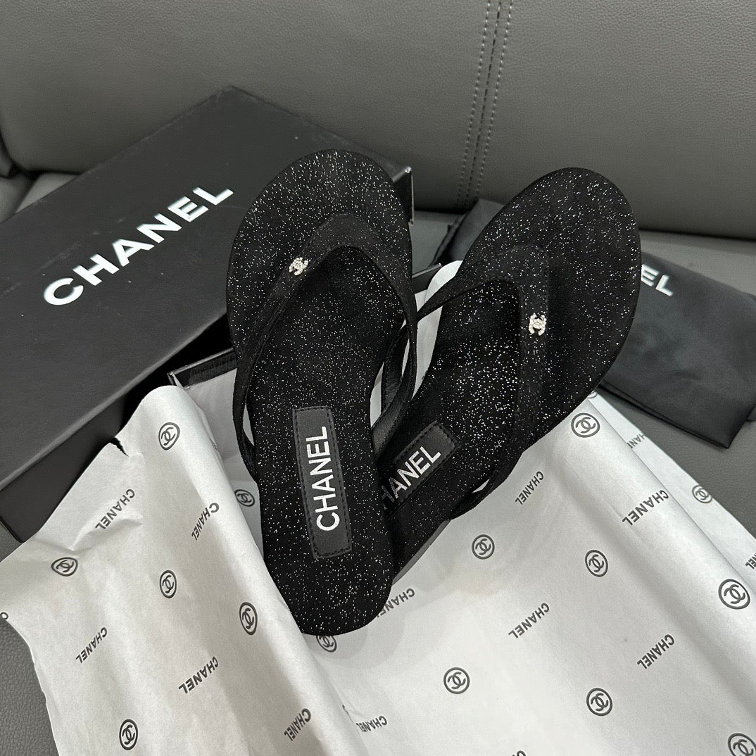 Fashion glitter rhinestone thong flat slides