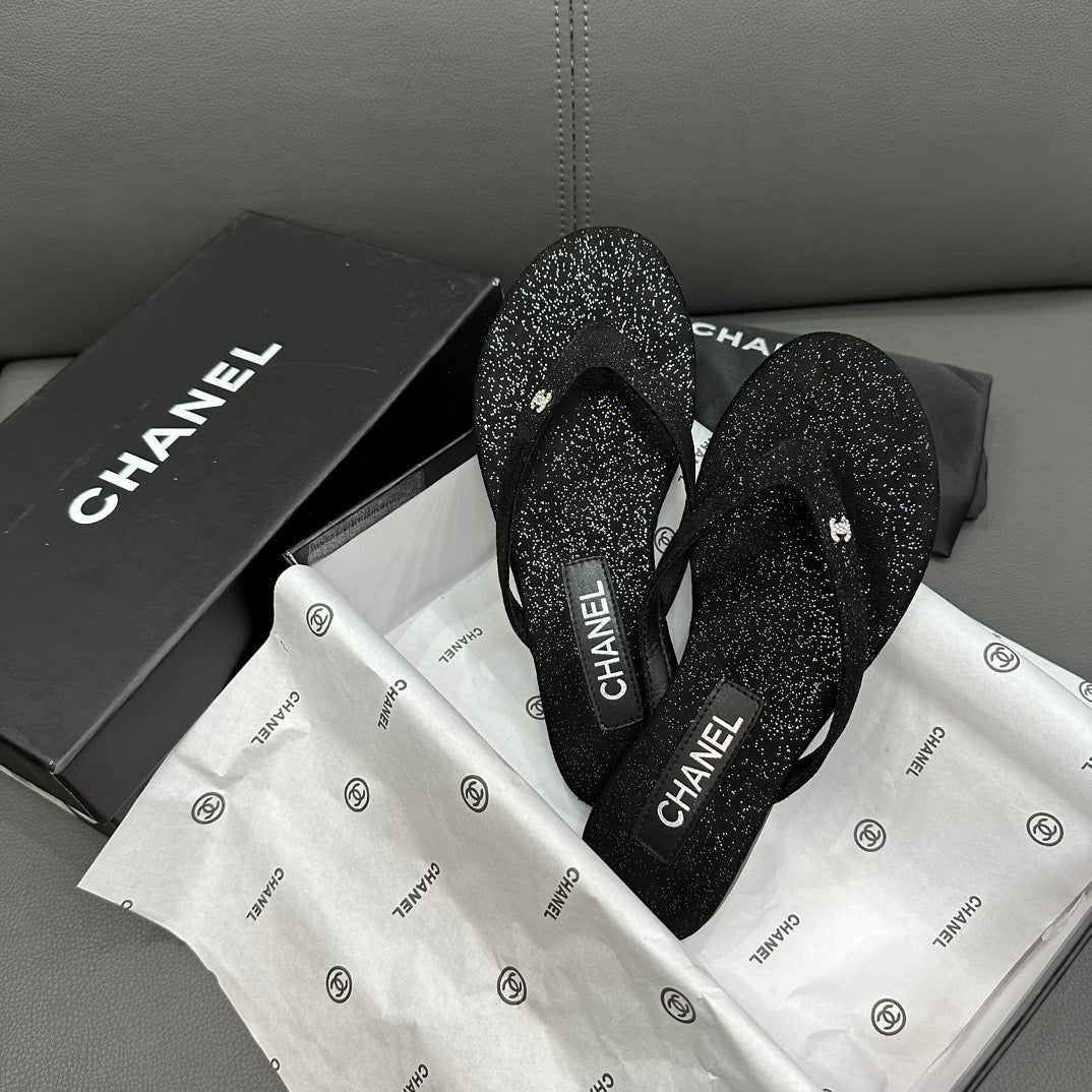 Fashion glitter rhinestone thong flat slides