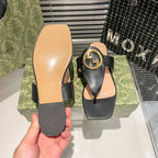 Fashion metal ring square-toe thong flat slides