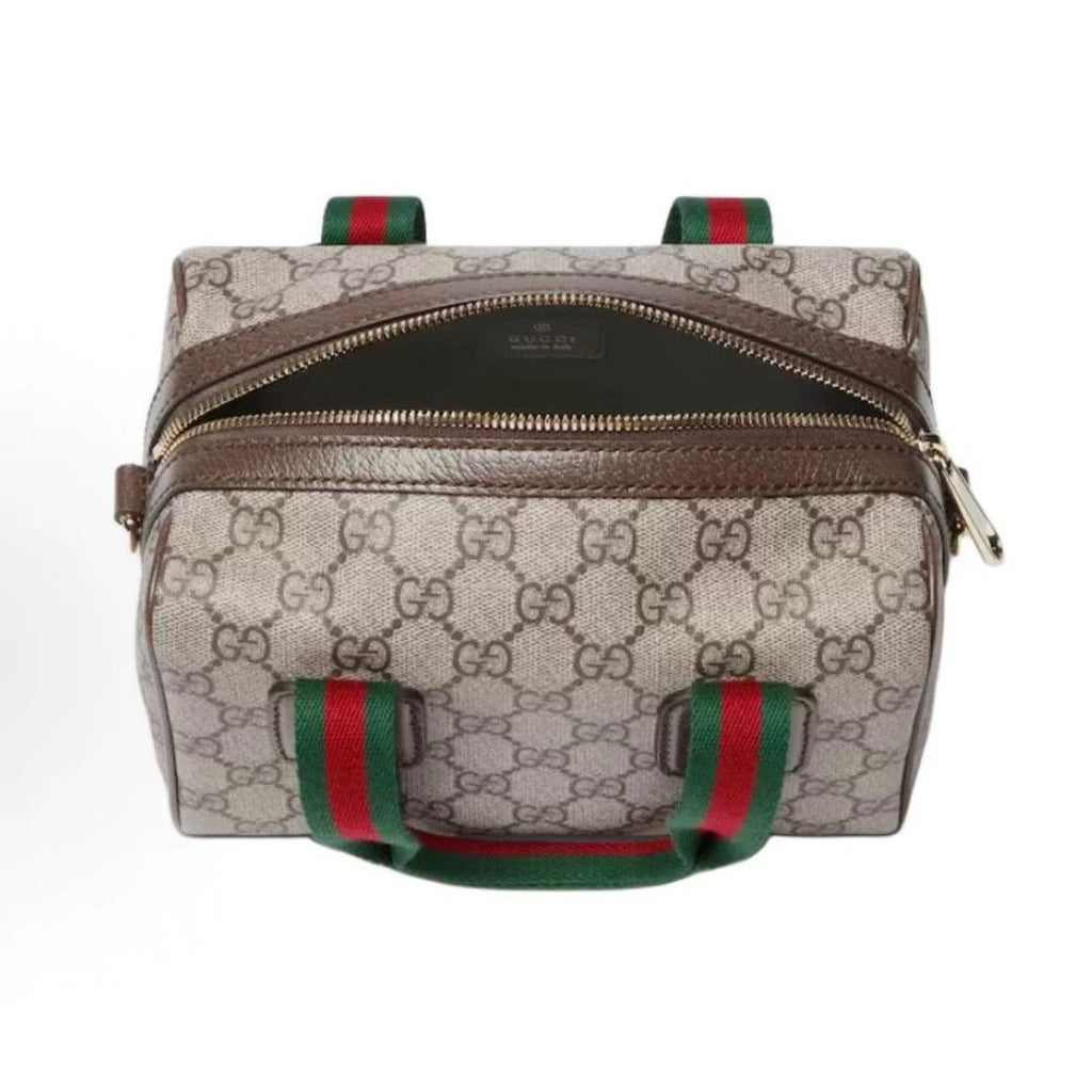 Vintage Print Mini Leather Boston Top Handle Bag