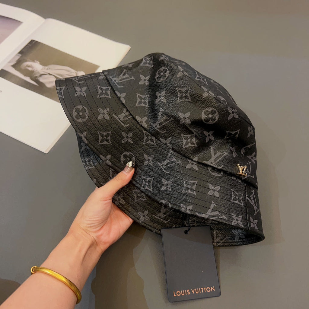Luxury Monogram Leather Bucket Hat | Luxury Designer 1v Hat