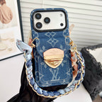 Luksusowe etui Crossbody na iPhone'a z kieszenią na kartę & Odpinany pasek