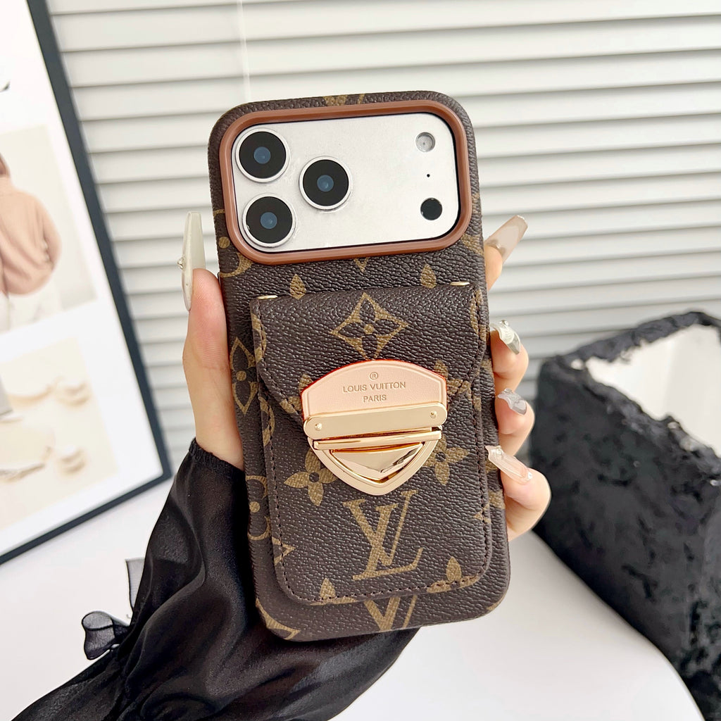 Luksusowe etui Crossbody na iPhone'a z kieszenią na kartę & Odpinany pasek
