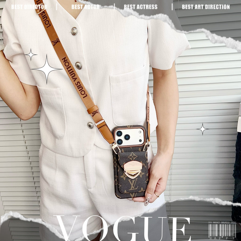 Luksusowe etui Crossbody na iPhone'a z kieszenią na kartę & Odpinany pasek